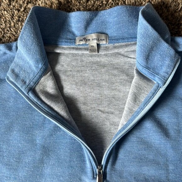 Peter Millar XL Blue Cotton Blend 1/4 Zip Pullover - Picture 4 of 11